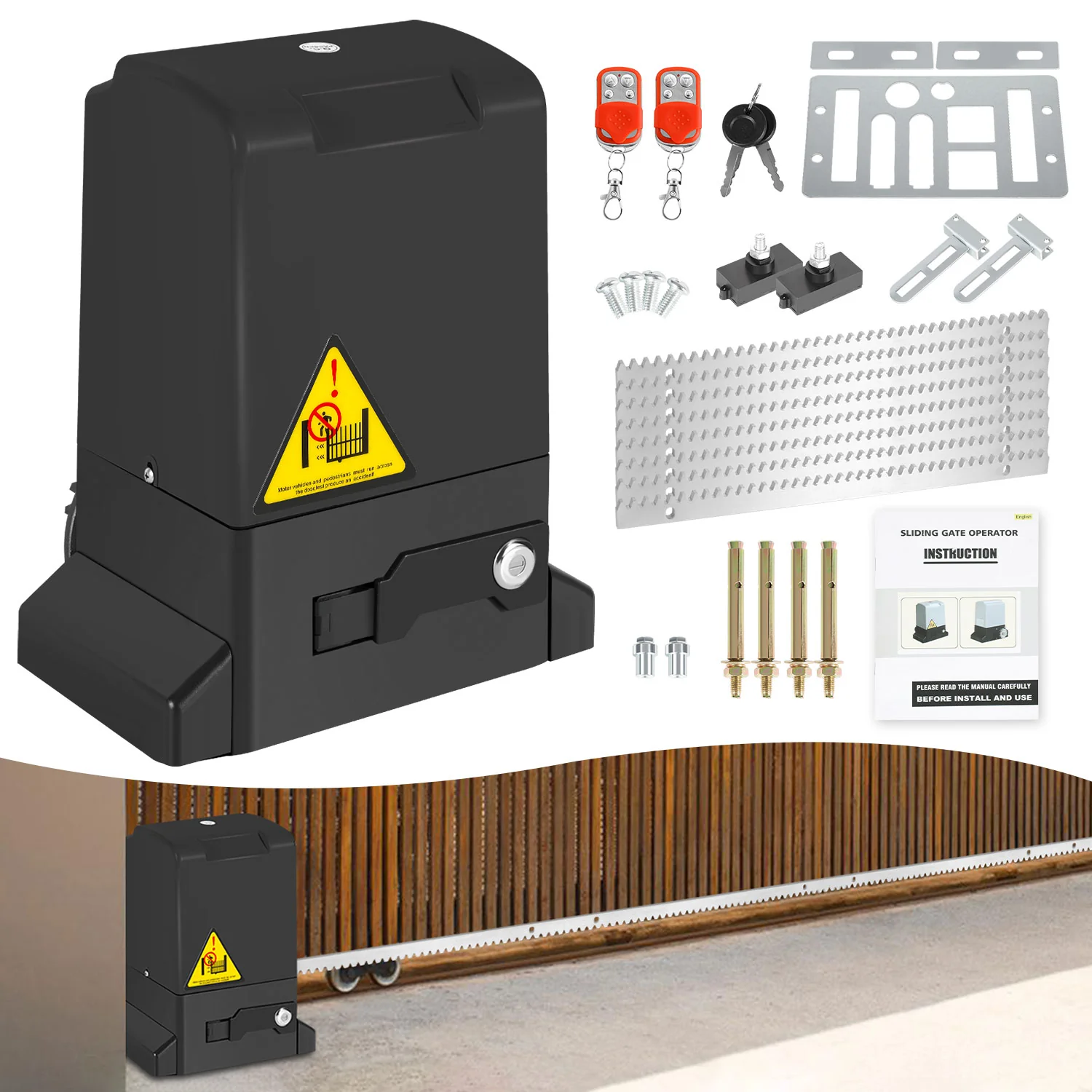 Schiebetorantrieb 370w Antrieb bis 800 kg mit 2 fernbedienung Schwarz