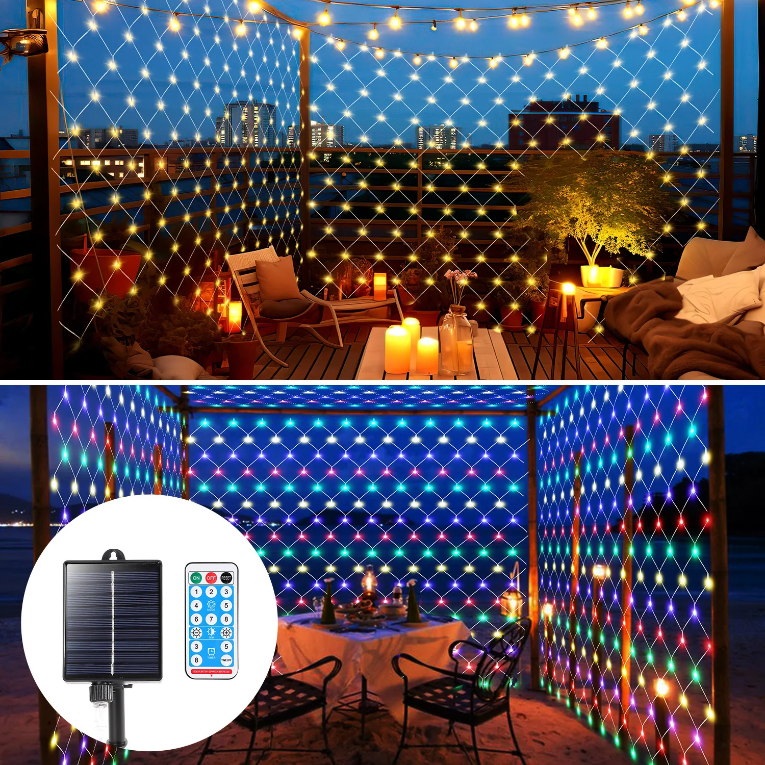 LED Lichternetz Solar mit Fernbedienung