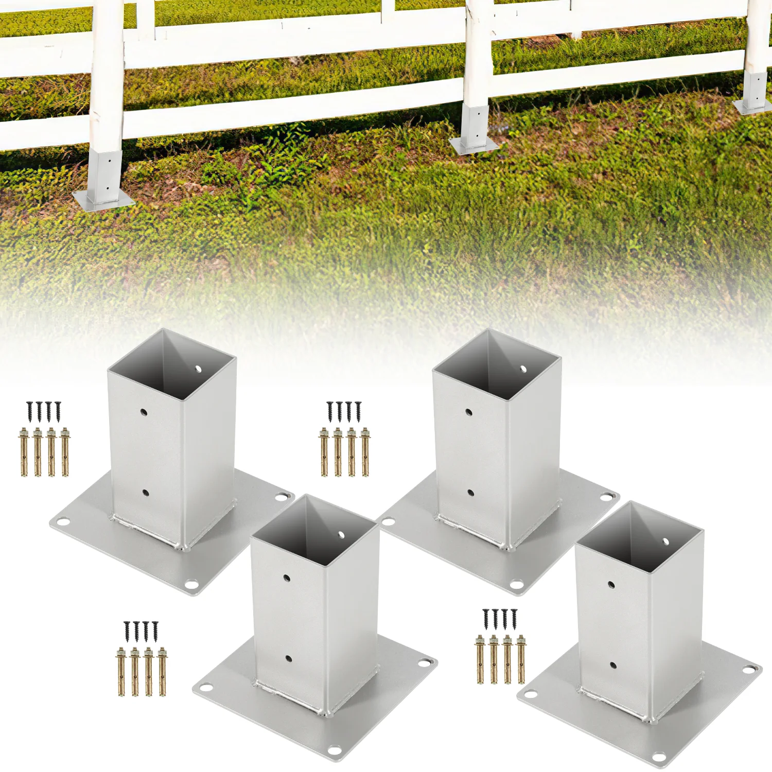 Pfostenträger Aufschraubhülse Feuerverzinkt 4er Set 70-120mm