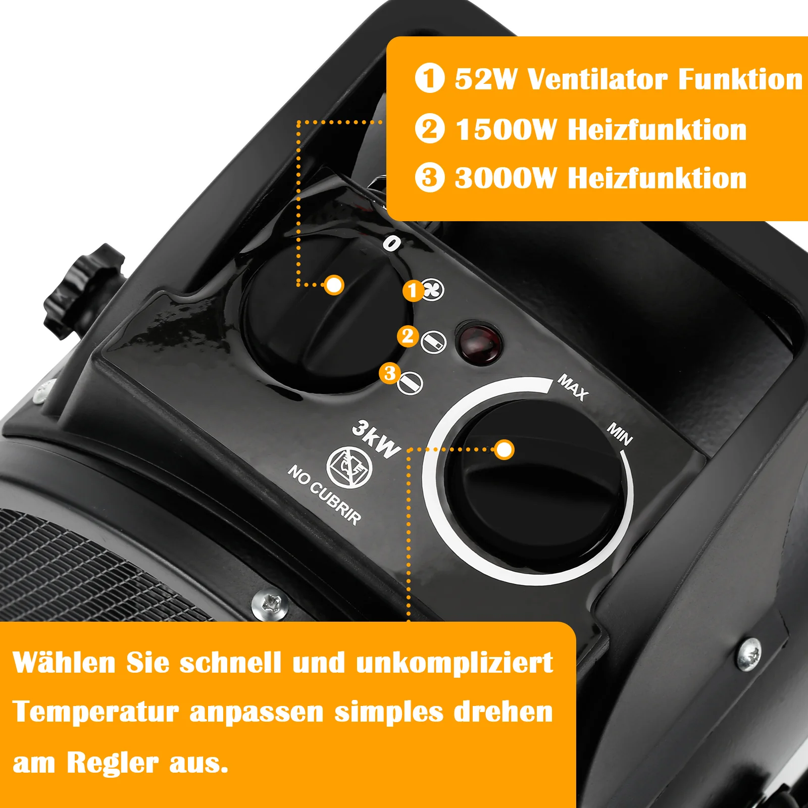 Keramik Heizstrahler Heizlüfter 3000W mit Thermostat