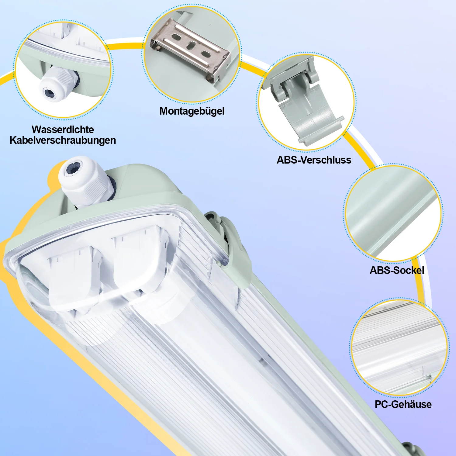 LED Feuchtraumleuchte 2x 18W 120 cm T8 Neutralweiß/Kaltweiß