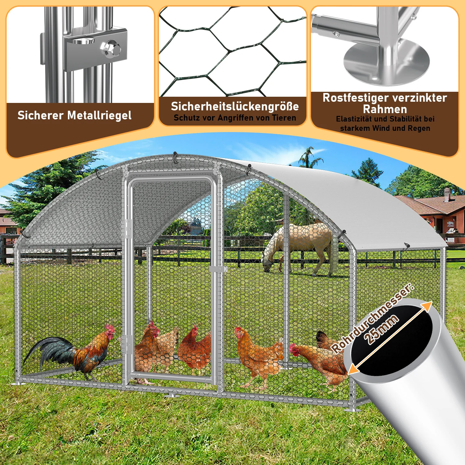 Hühnerstall Freilaufgehege Kuppeldach Verzinktem Stahl 3x2x2m