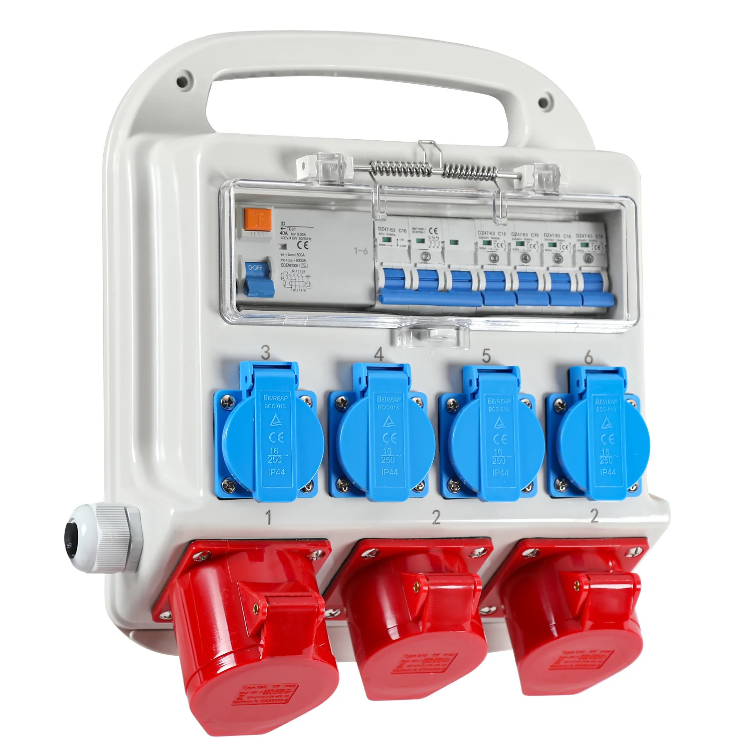 Stromverteiler FI-Schutzschalter 2 x CEE 400V/16A+4 x 230V Schuko 5 polig