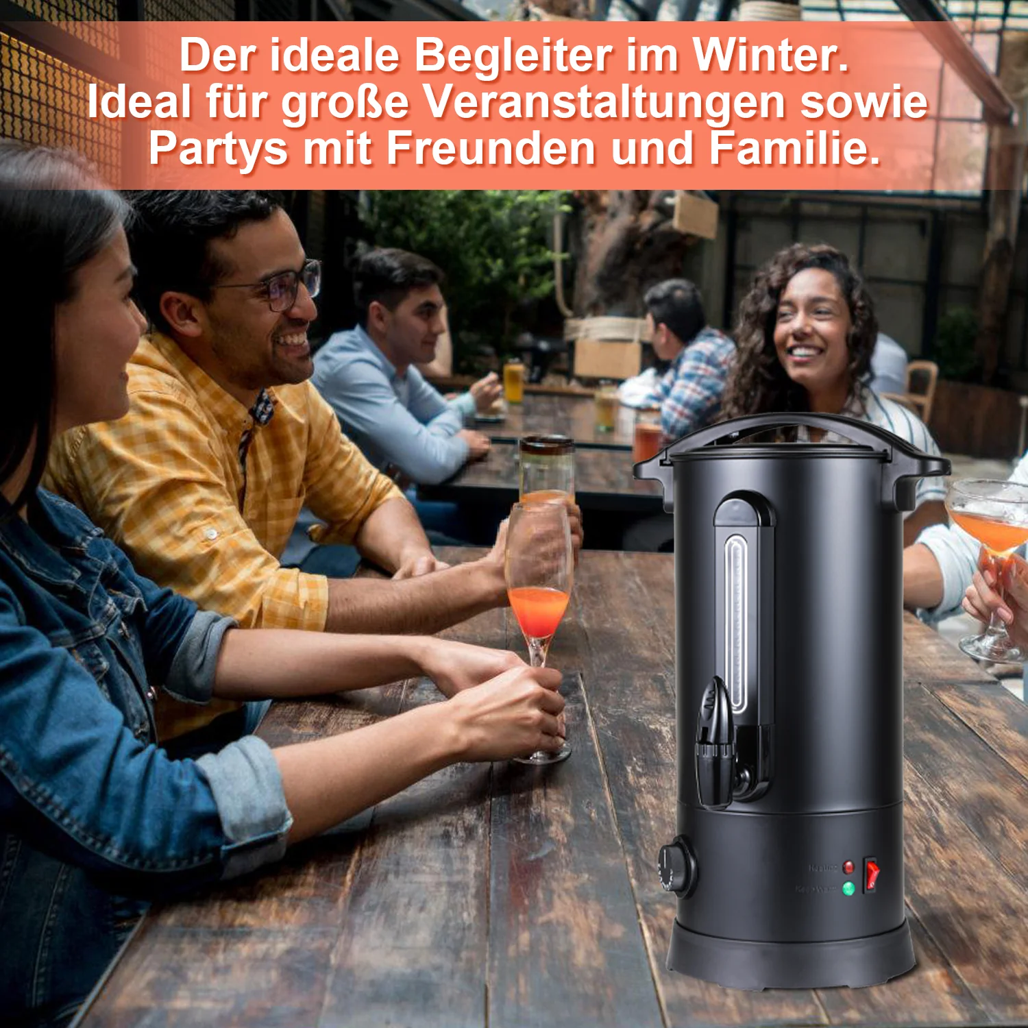 Glühweinkocher Glühweintopf Edelstahl 1800W 10L