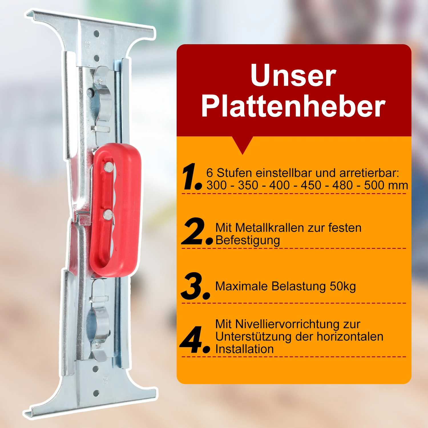 Plattenheber Fliesenheber Tragkraft 50kg 300-500mm