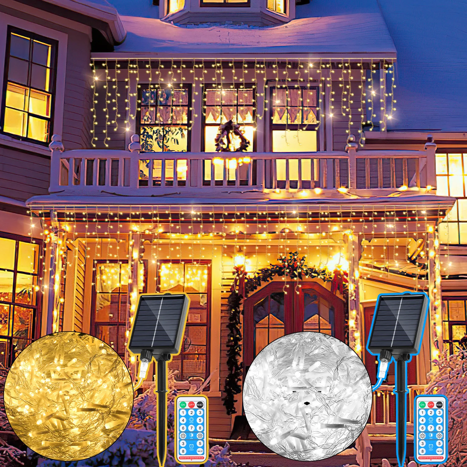 Solar Eisregen Lichterkette mit Fernbedienung 5m-15m