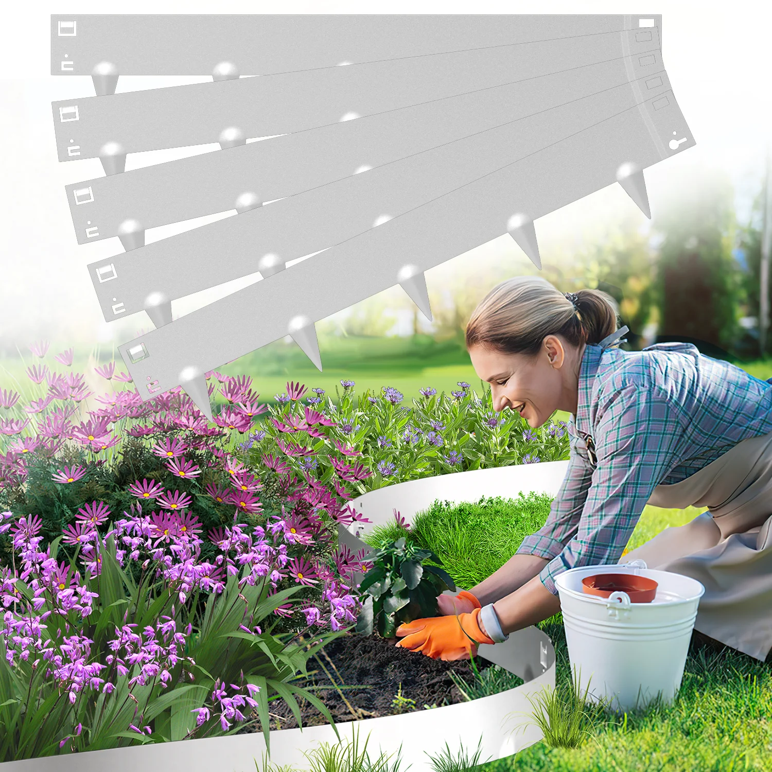 Rasenkante Metall Beetumrandung mit Dornen 15cm/18cm Silber