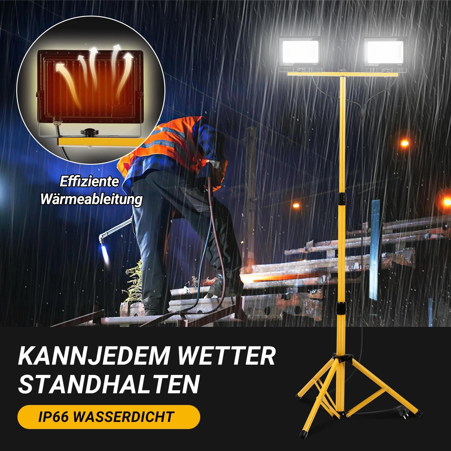 LED Baustrahler 2 x 50W/100W/200W mit Stativ Einstellbar