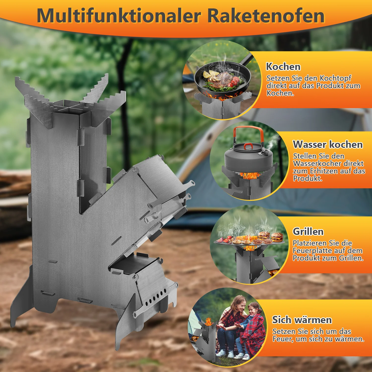 Raketenofen Fire Gusseisen Stove mit Grillplatte