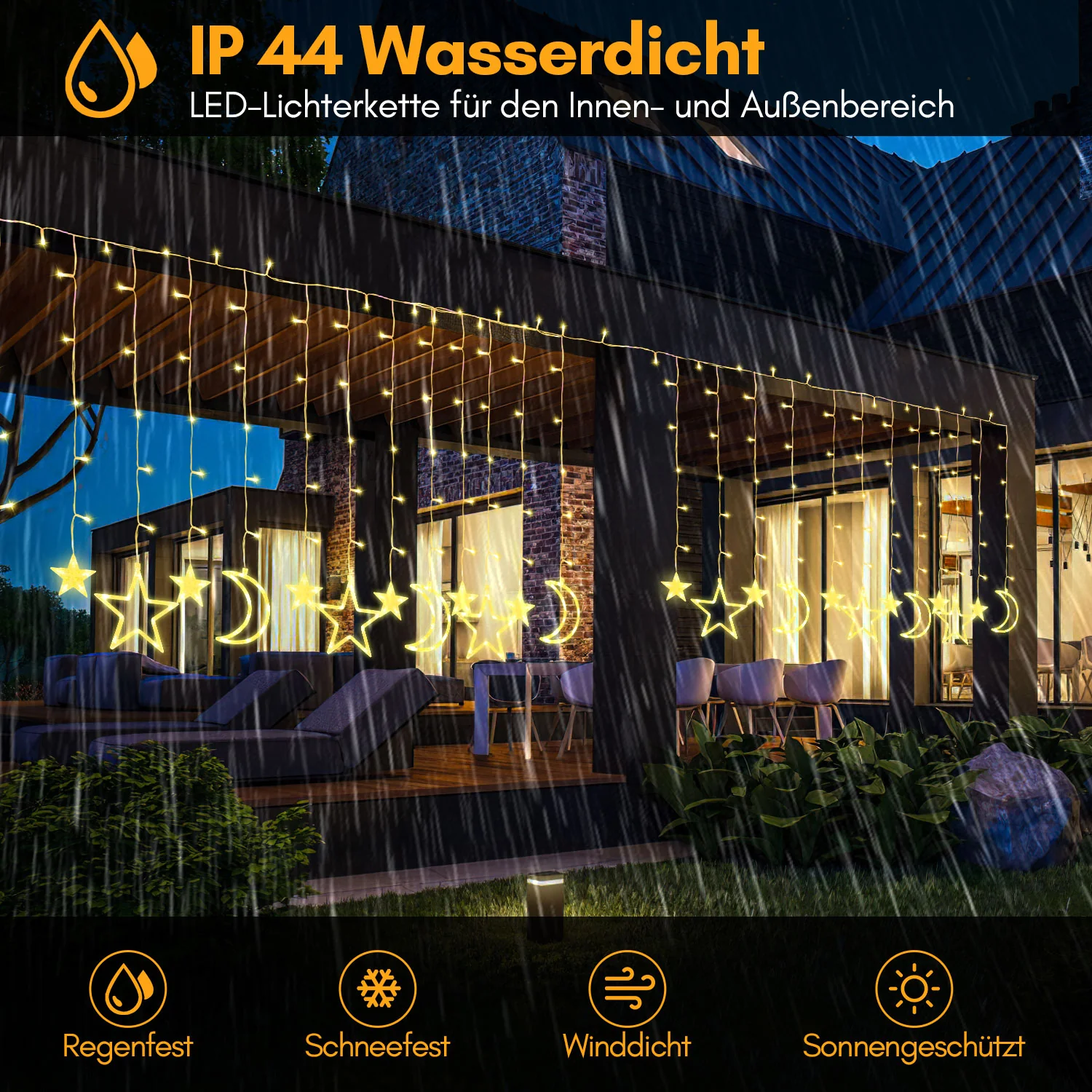 LED Sterne Weihnachtsbeleuchtung Lichtervorhang 3,5M