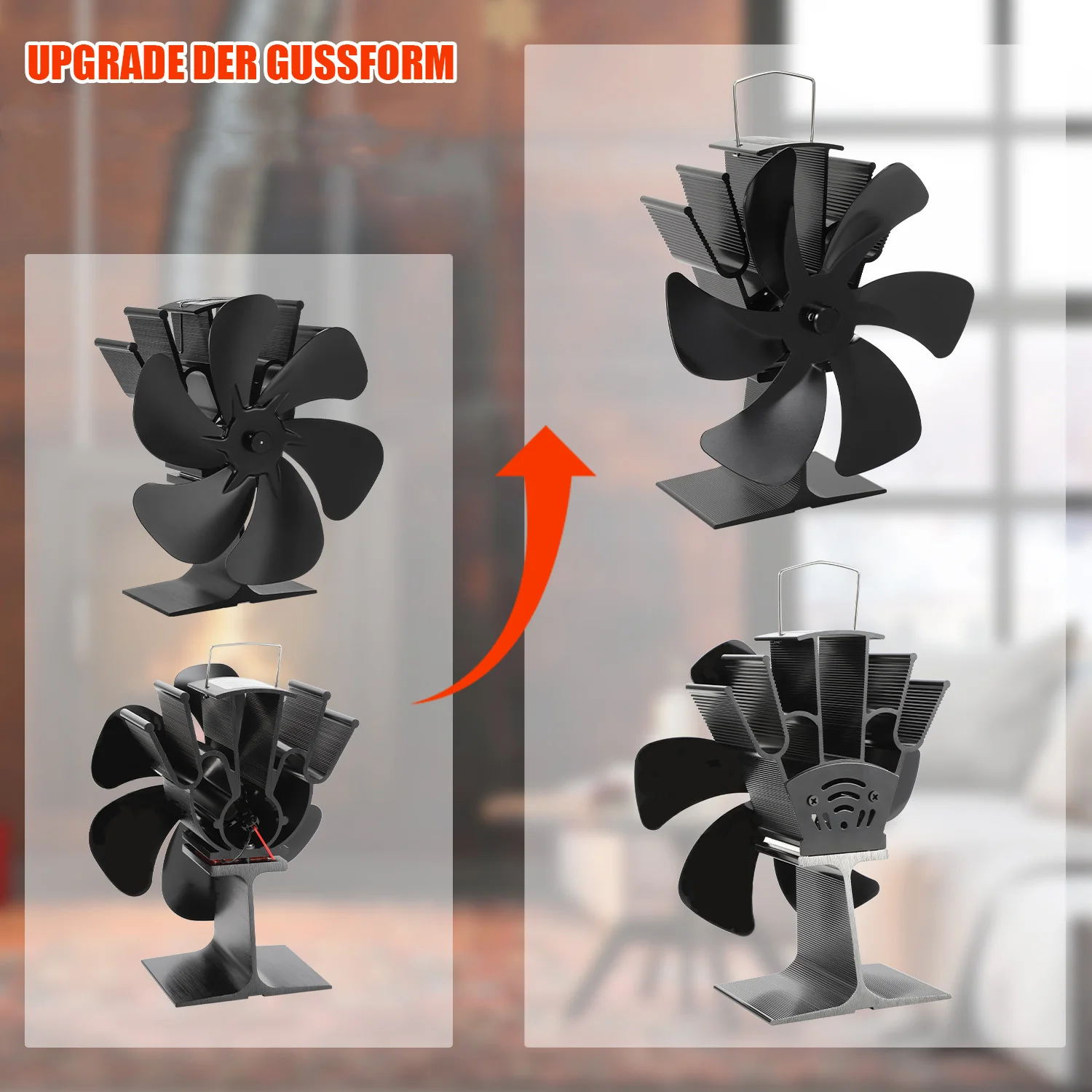 Kaminventilator Stromloser mit Thermometer