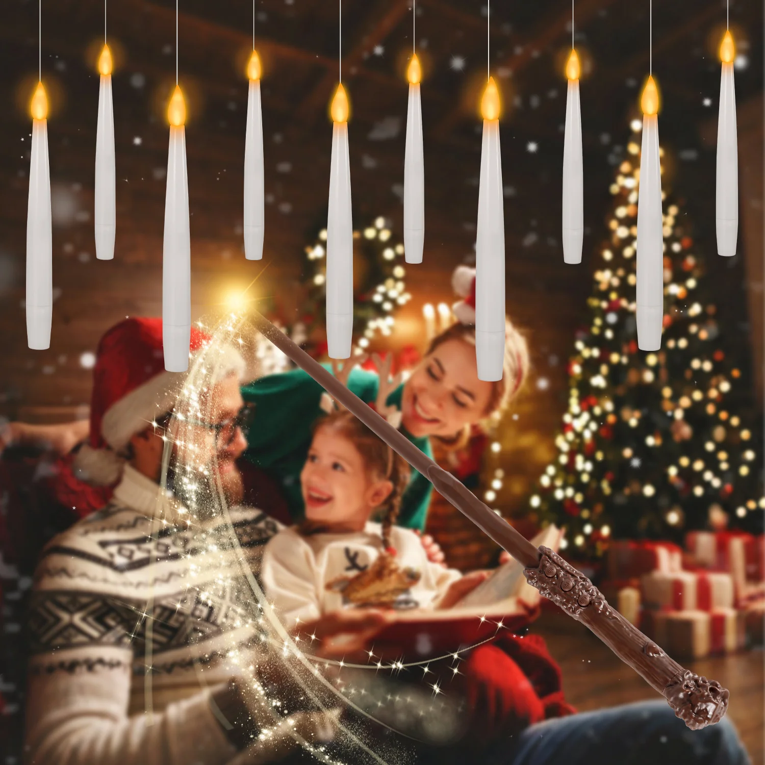 LED Schwebende Kerzen 12 Stück mit Zauberstab Fernbedienung