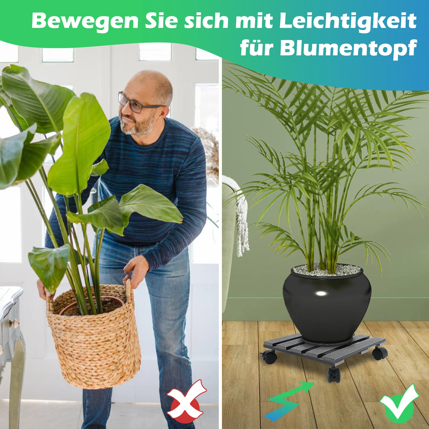 WPC Pflanzenroller Eckig mit Rollen Tragkraft 80 kg