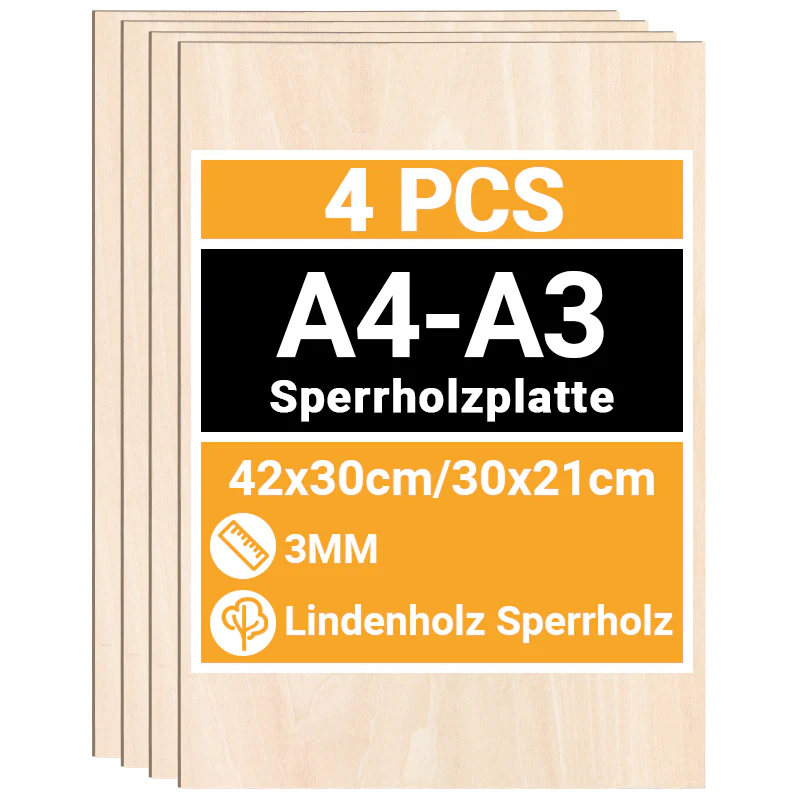 Sperrholzplatte Lindenholz A3/A4 4-50 Stück