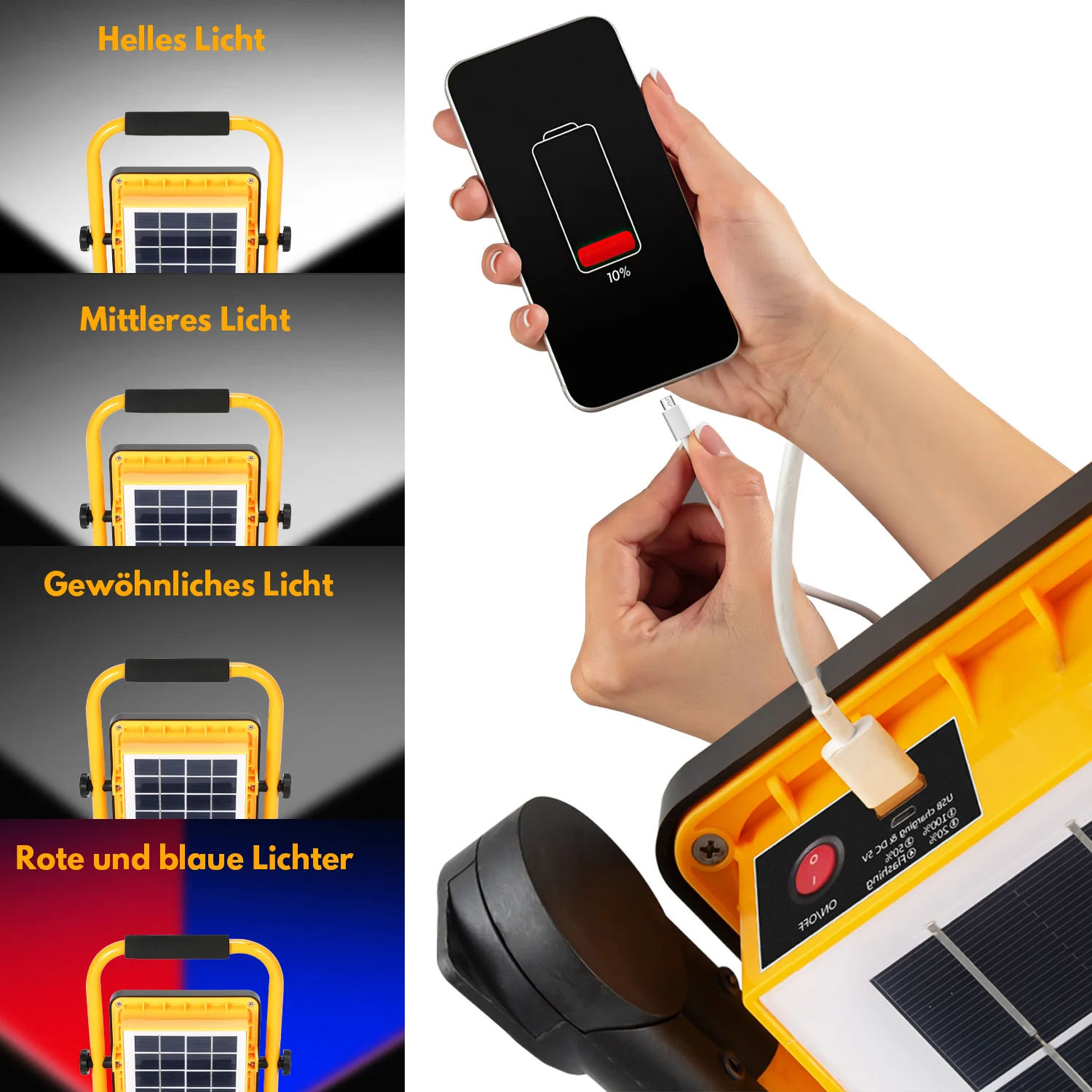 LED Akku Fluter Baustrahler Solar 50W/100W