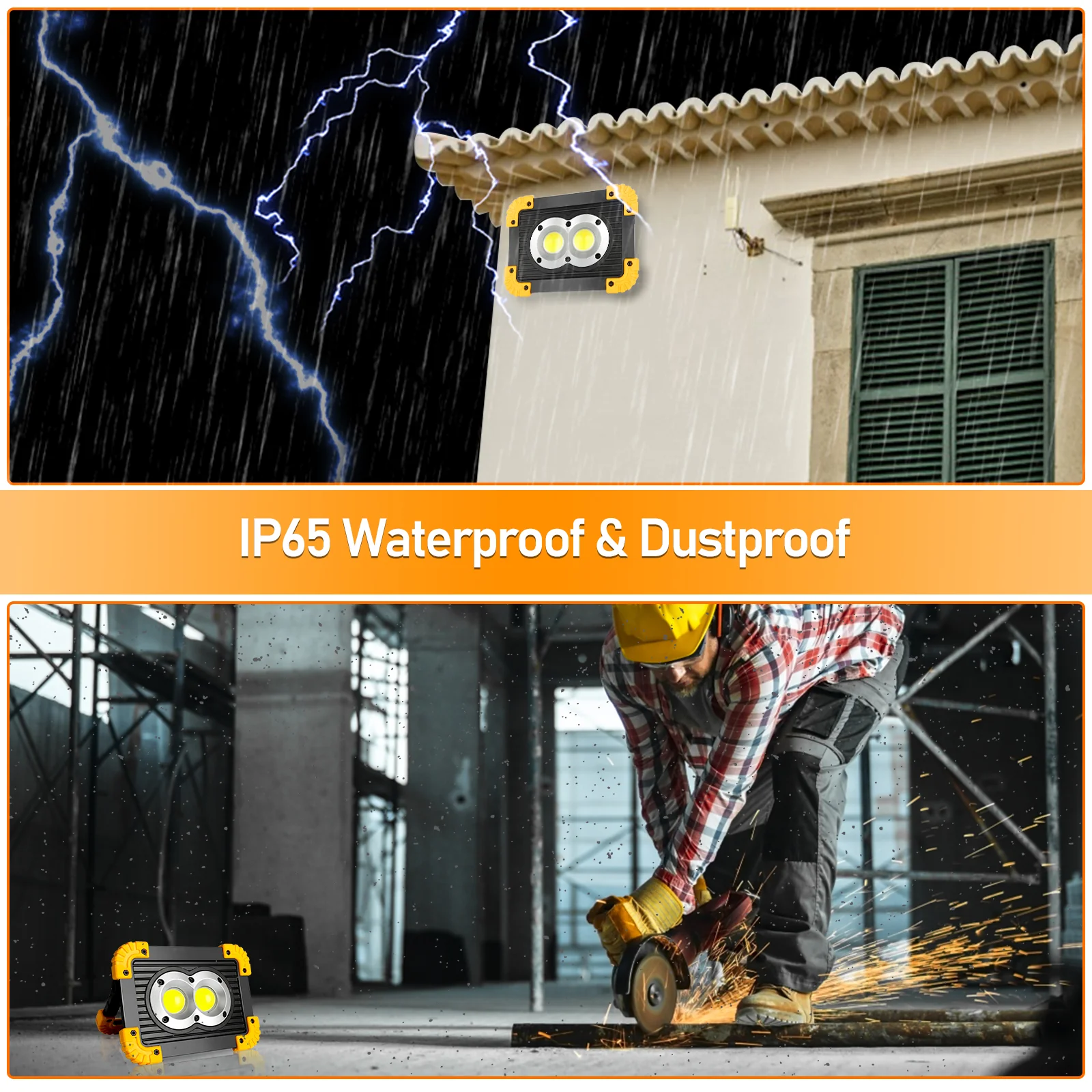 LED Baustrahler Akku 30W Kaltweiß mit USB Ausgang-Ports