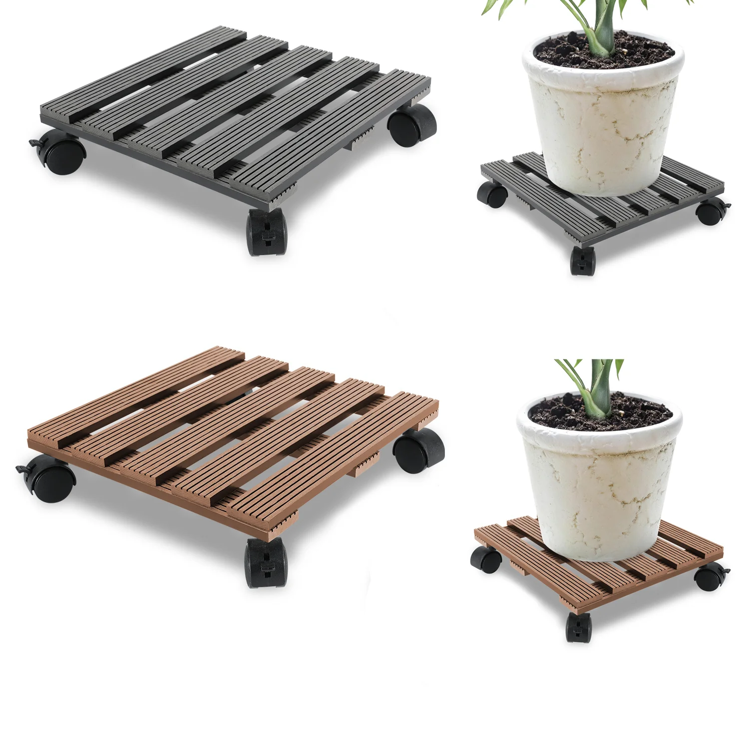 WPC Pflanzenroller Eckig mit Rollen Tragkraft 80 kg