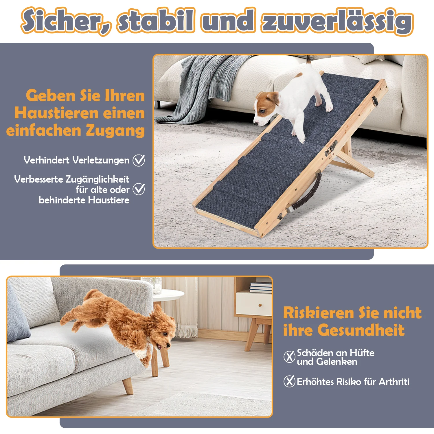 Hunderampe Faltbare aus Holz 4 Stufen Hundetreppe