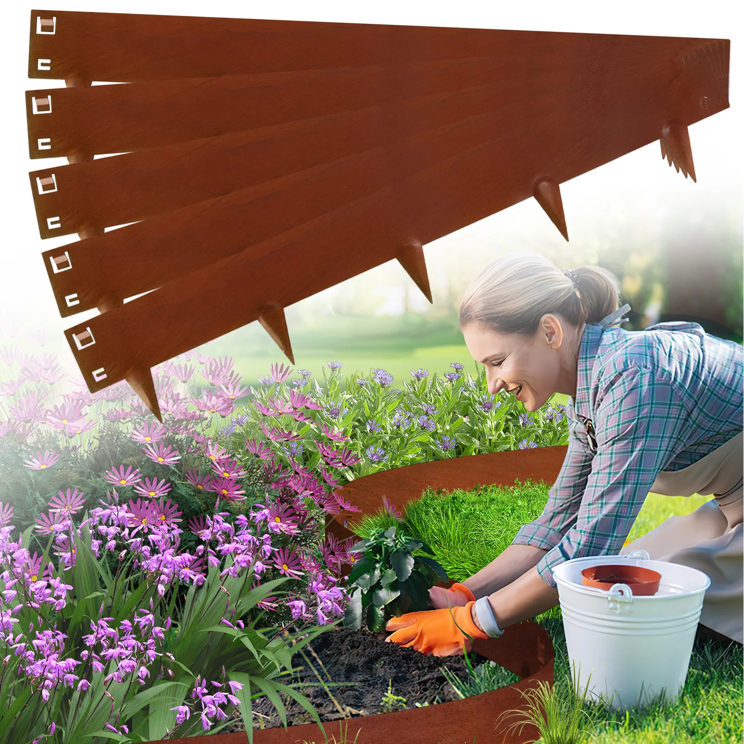 Rasenkante Metall Beetumrandung mit Dornen 15cm/18cm Rost Corten