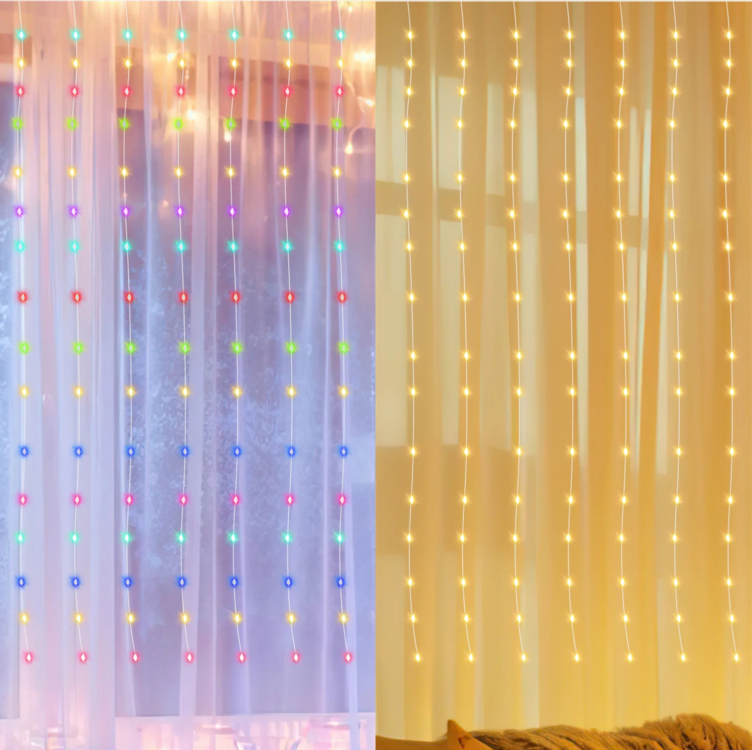 LED Lichtervorhang 3x3m/3x6m Warmweiß/Farbe