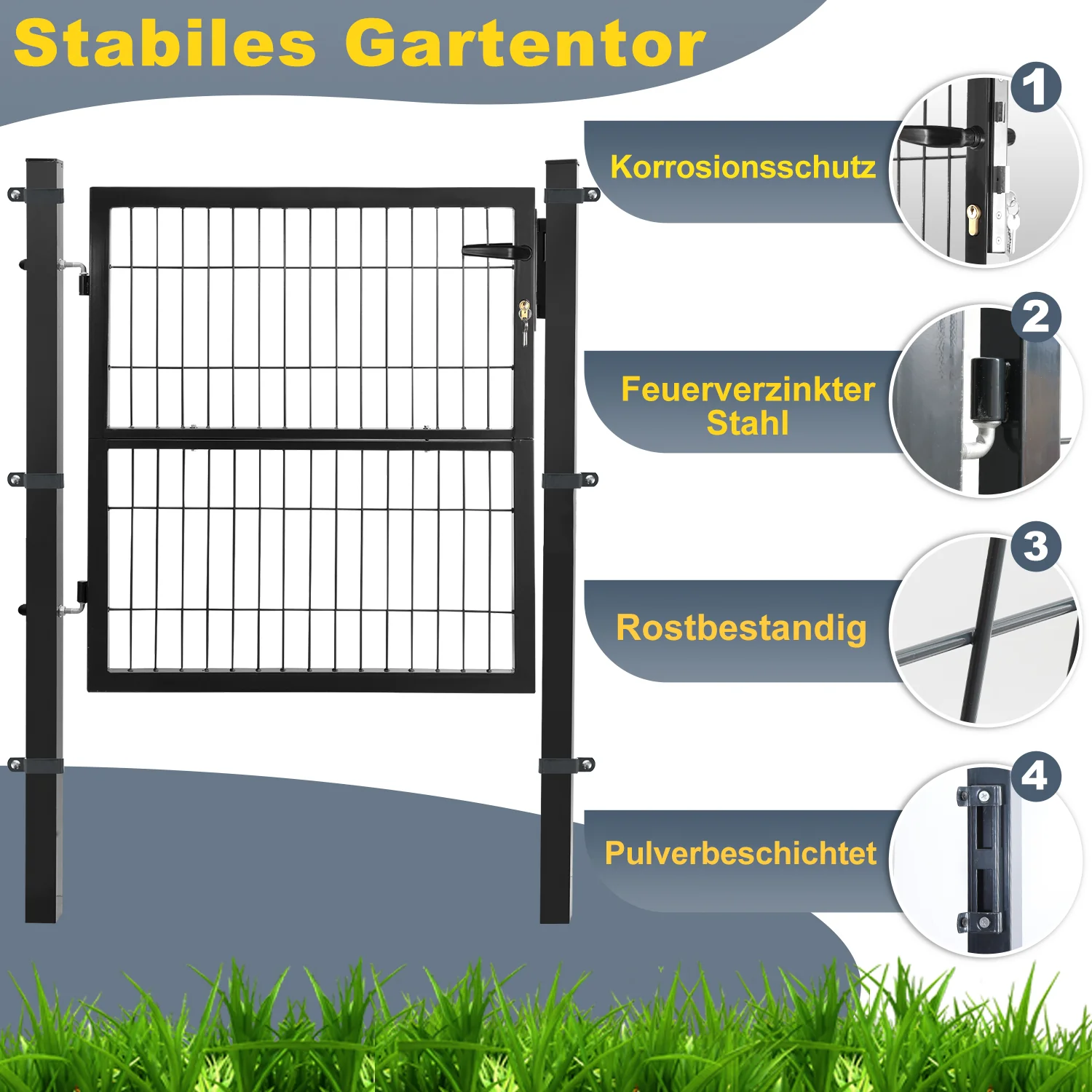 Gartentor Gartentür Anthrazit Inkl. Schloss(Verschiedene Griffe)