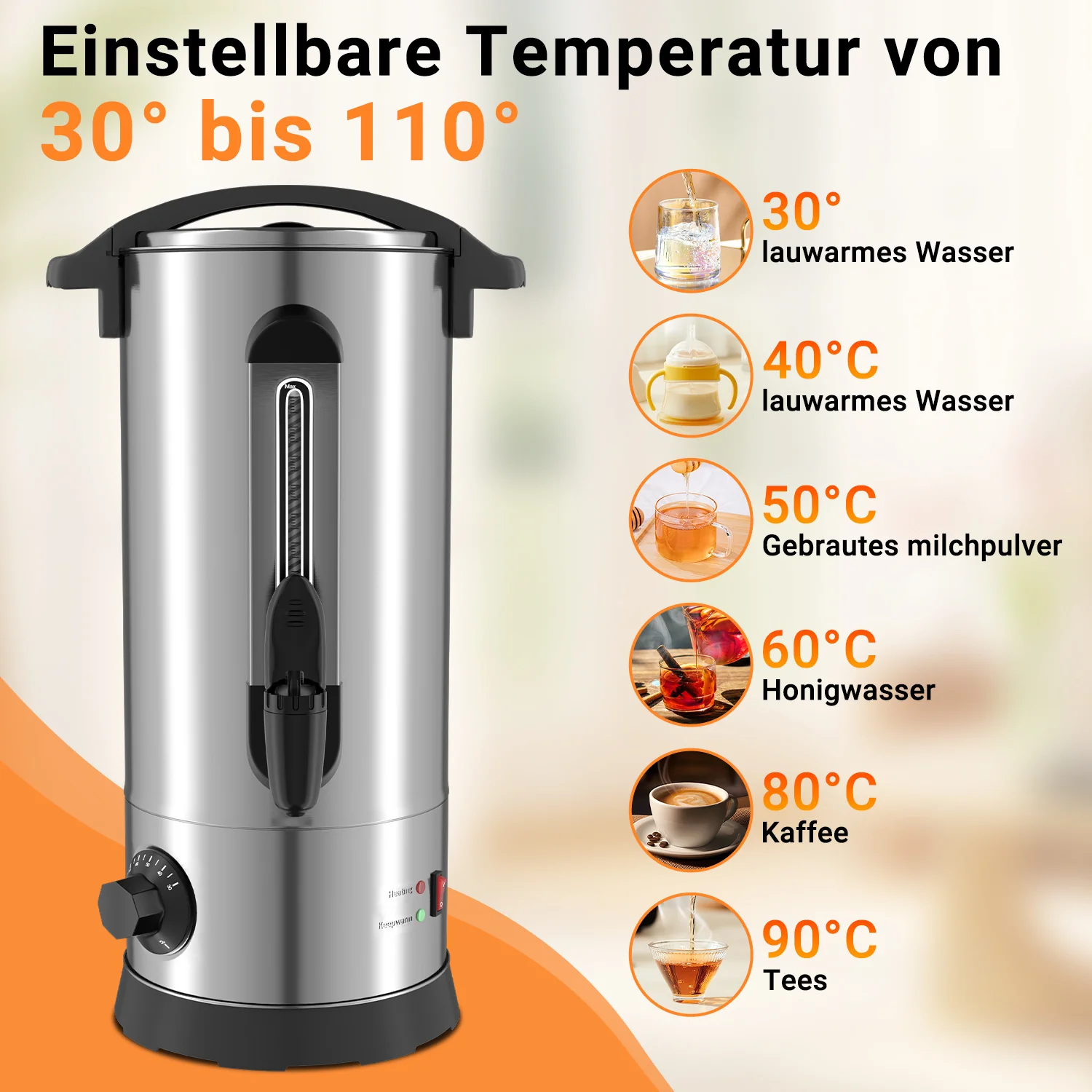 10 L Glühweinkocher Glühweinkessel inkl. 10 Tassen, Kupferfarbe