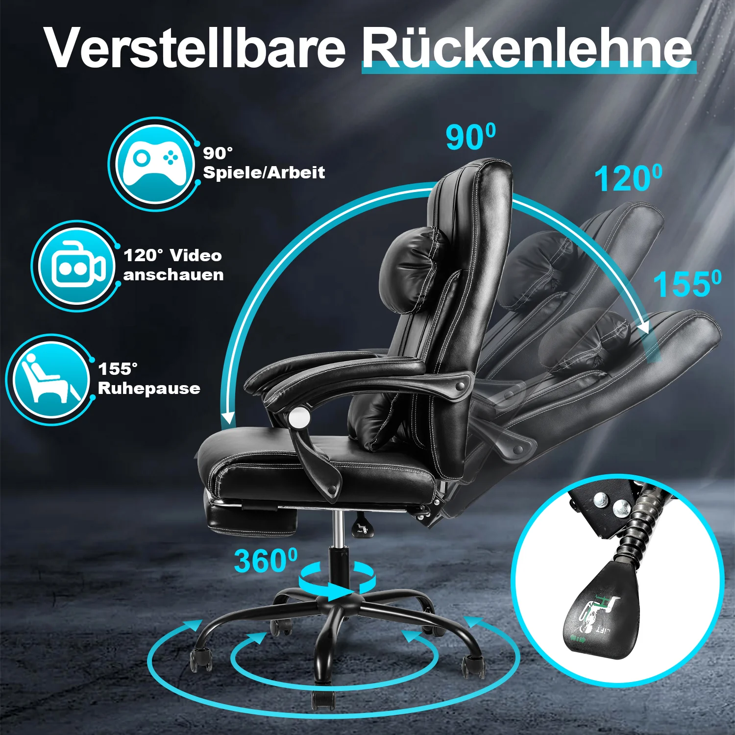 Drehstuhl Höhenverstellbar Bürostuhl 360° frei Drehbar mit Lendenkissen