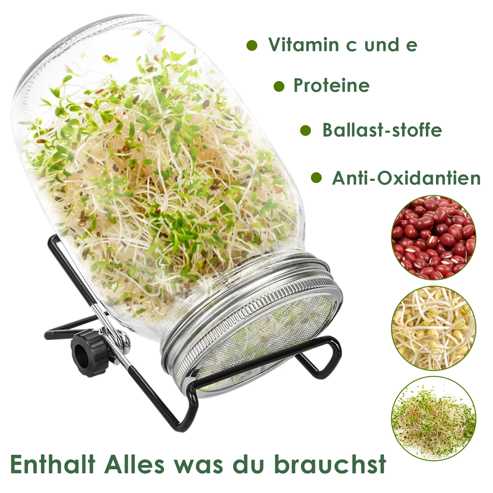 2er Sprossenglas Keimglas mit Deckel & Sieb 950ML