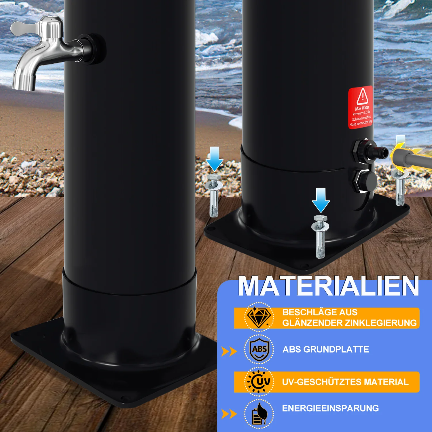 20L Solardusche Curve mit Regenduschkopf und Schutzhaube