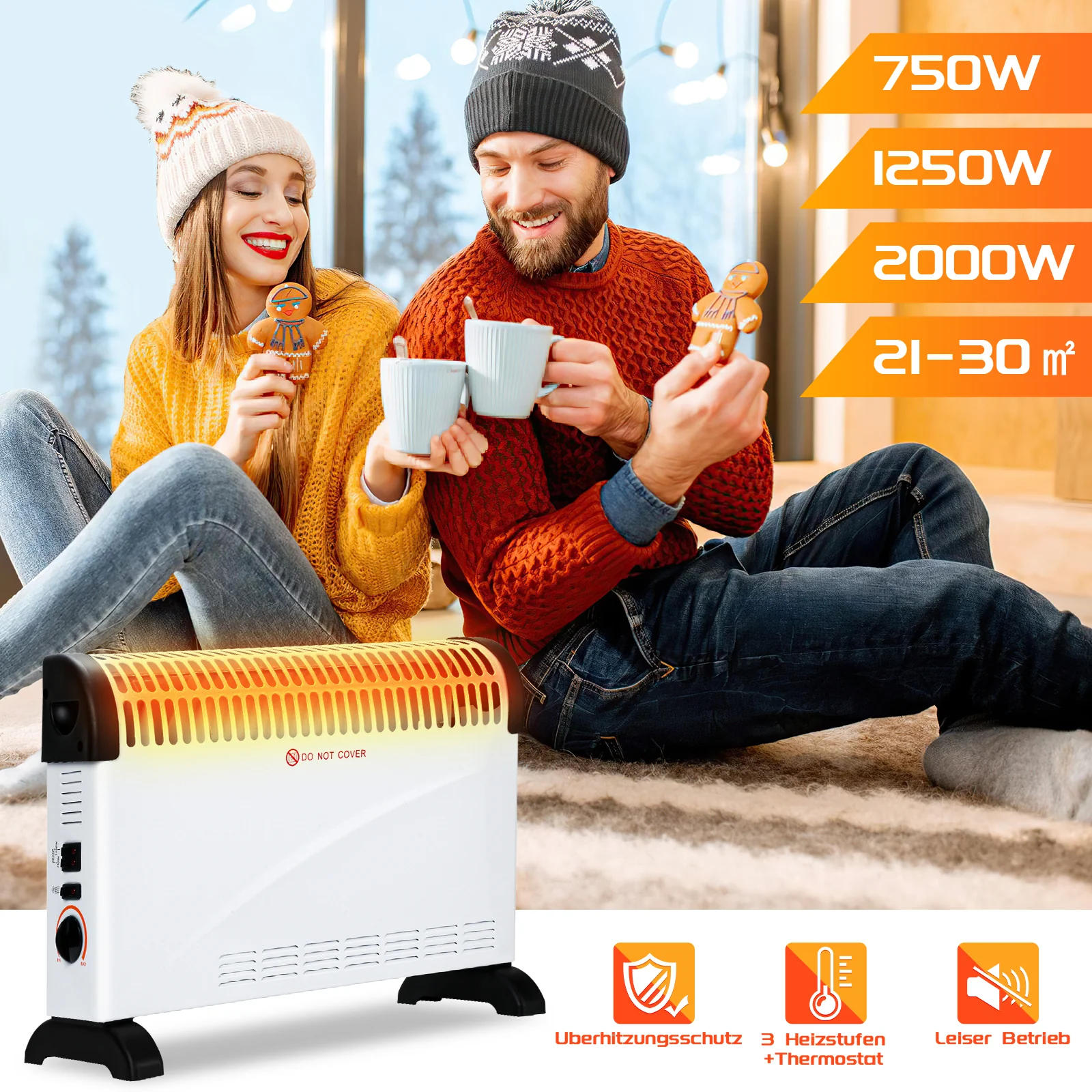 2000W Elektroheizung Konvektor Heizung mit Thermostat