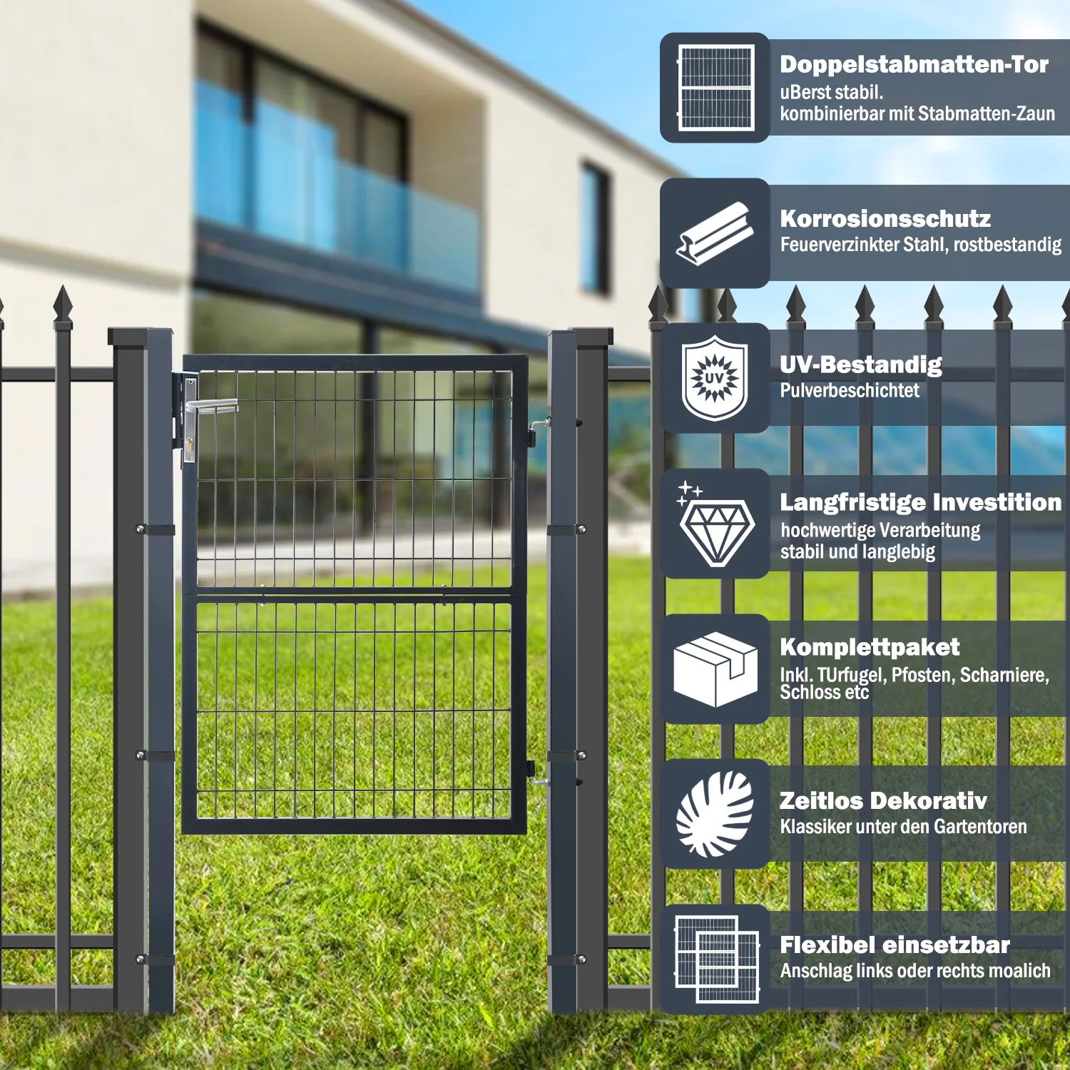 Gartentor Gartentür Anthrazit Inkl. Schloss