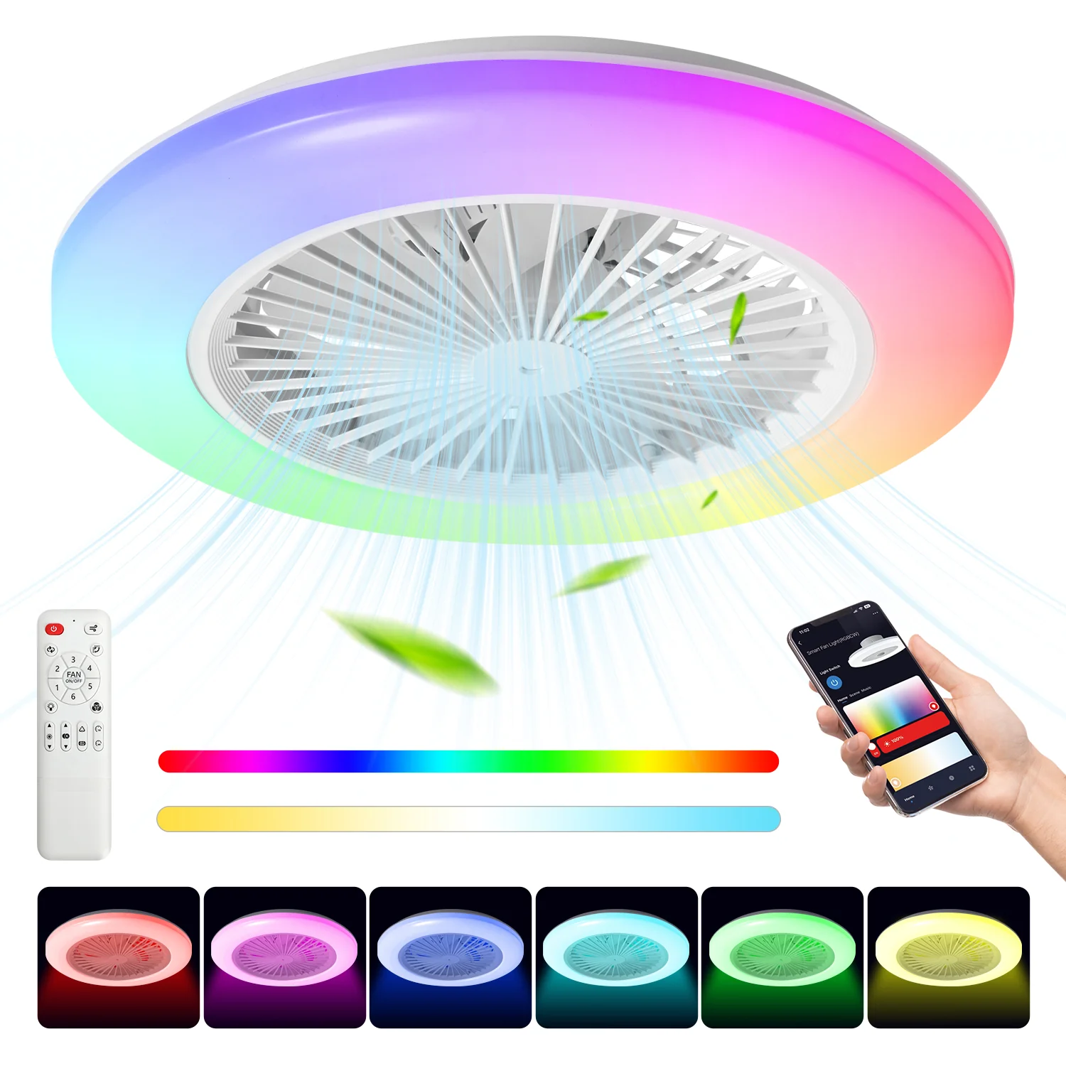 Deckenventilator mit Beleuchtung RGB mit Fernbedienung