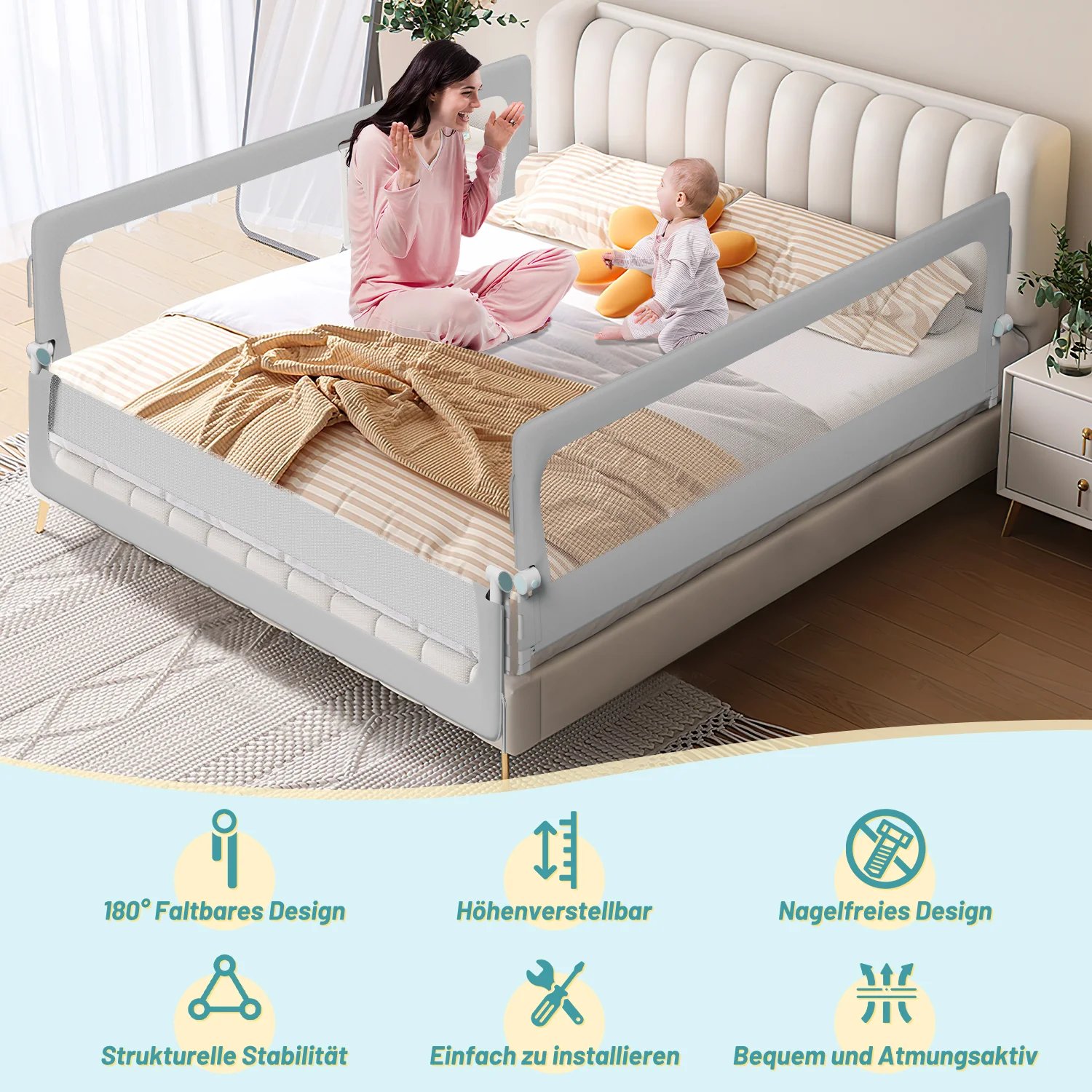 Bettgitter Rausfallschutz Klappbar Höhenverstellbar