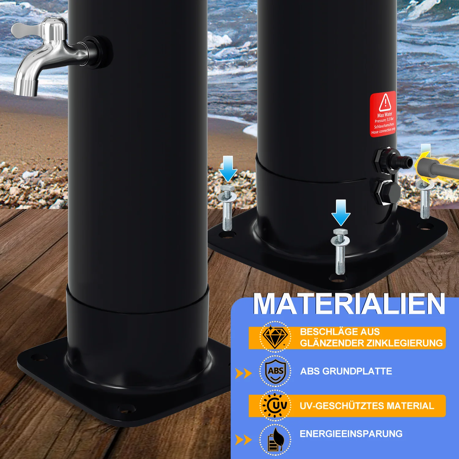 35L Solardusche Gartendusche Inkl. Schutzhaube und Handbrause