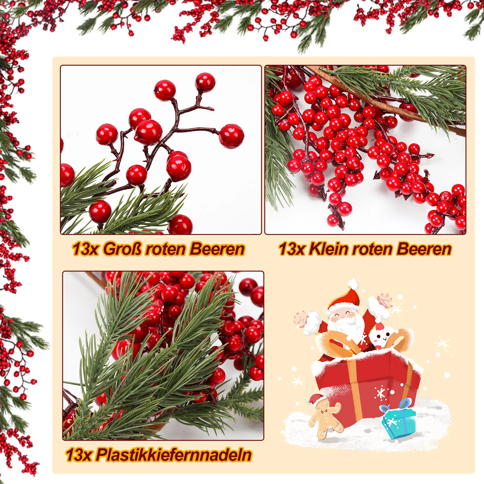 180 cm Weihnachten Girlande mit roten Beeren