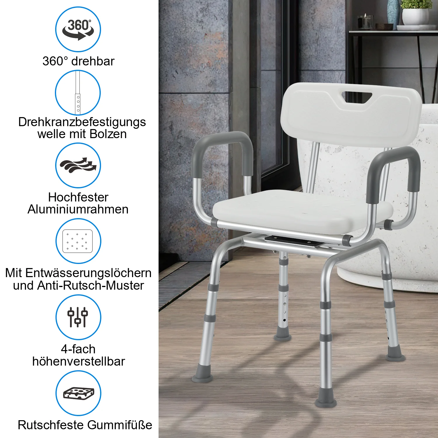 Duschstuhl Duschsitz 360°Drehbarer