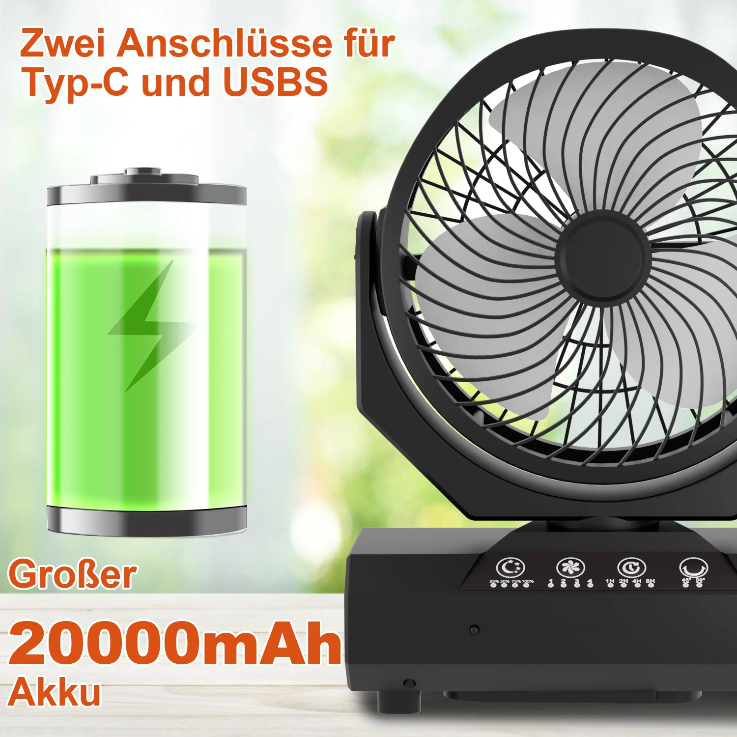 Camping ventilator mit Haken & LED-Laterne 20000mAh