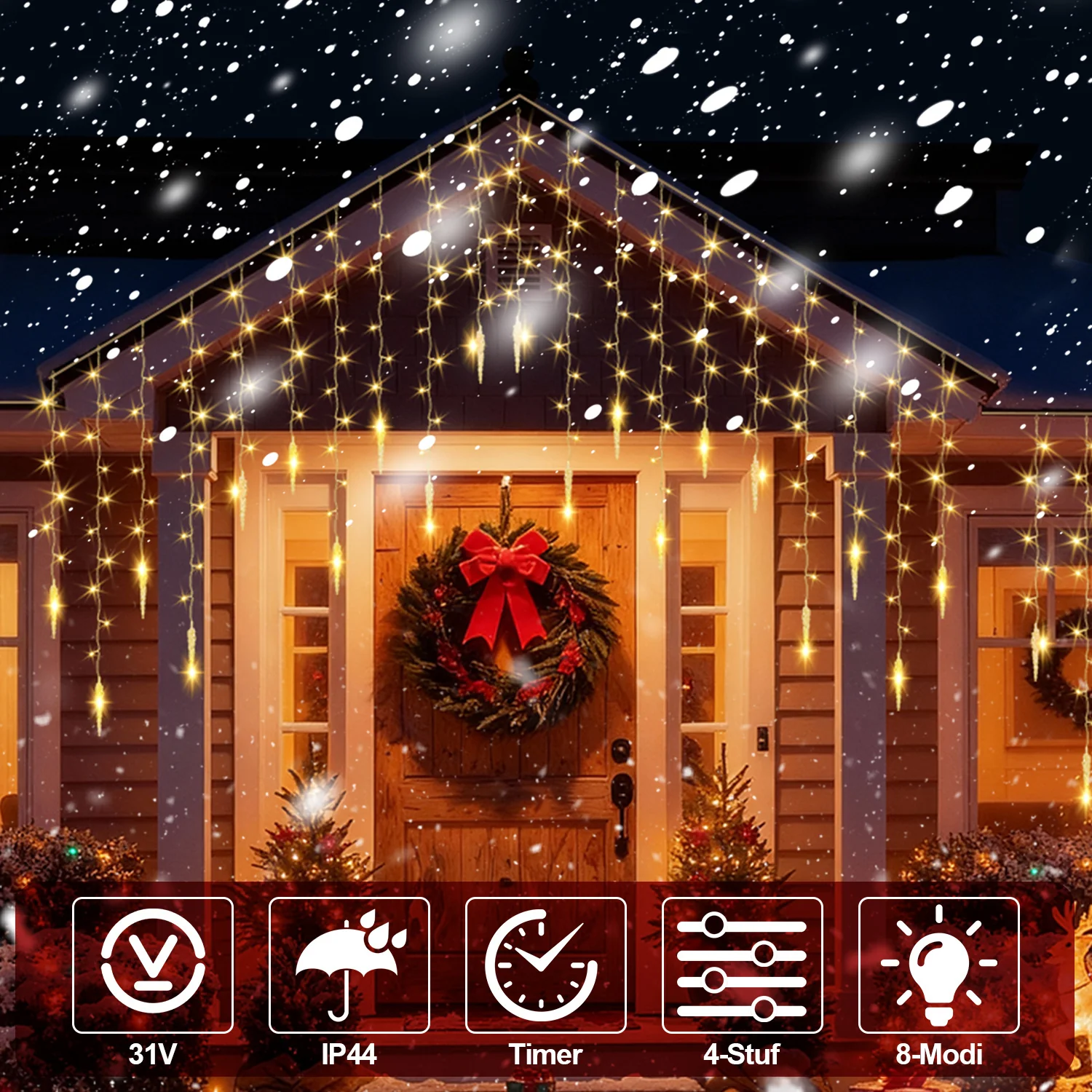 Eiszapfen Eisregen Lichterkette mit Fernbedienung 10m/15m