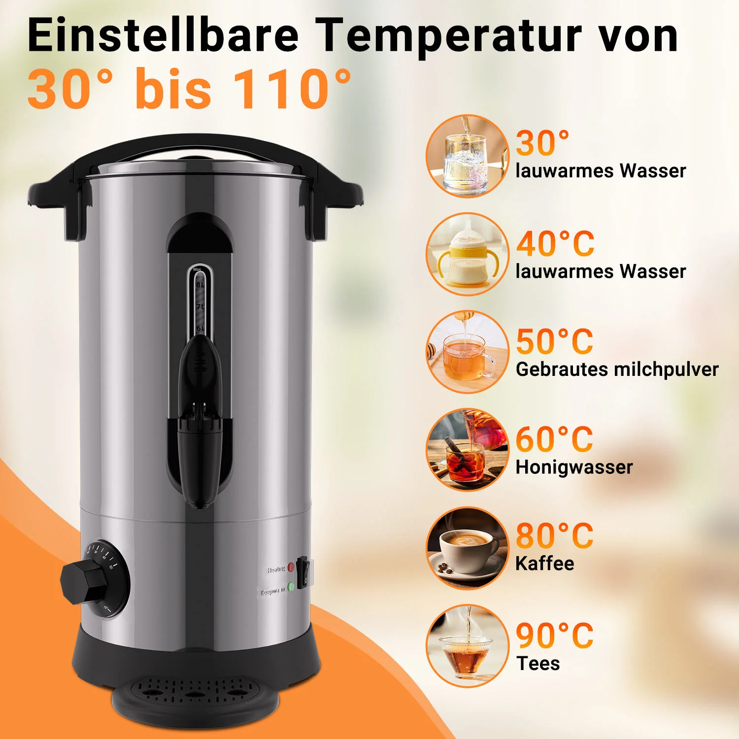 Glühweinkocher Glühweintopf Edelstahl 1500W 8L