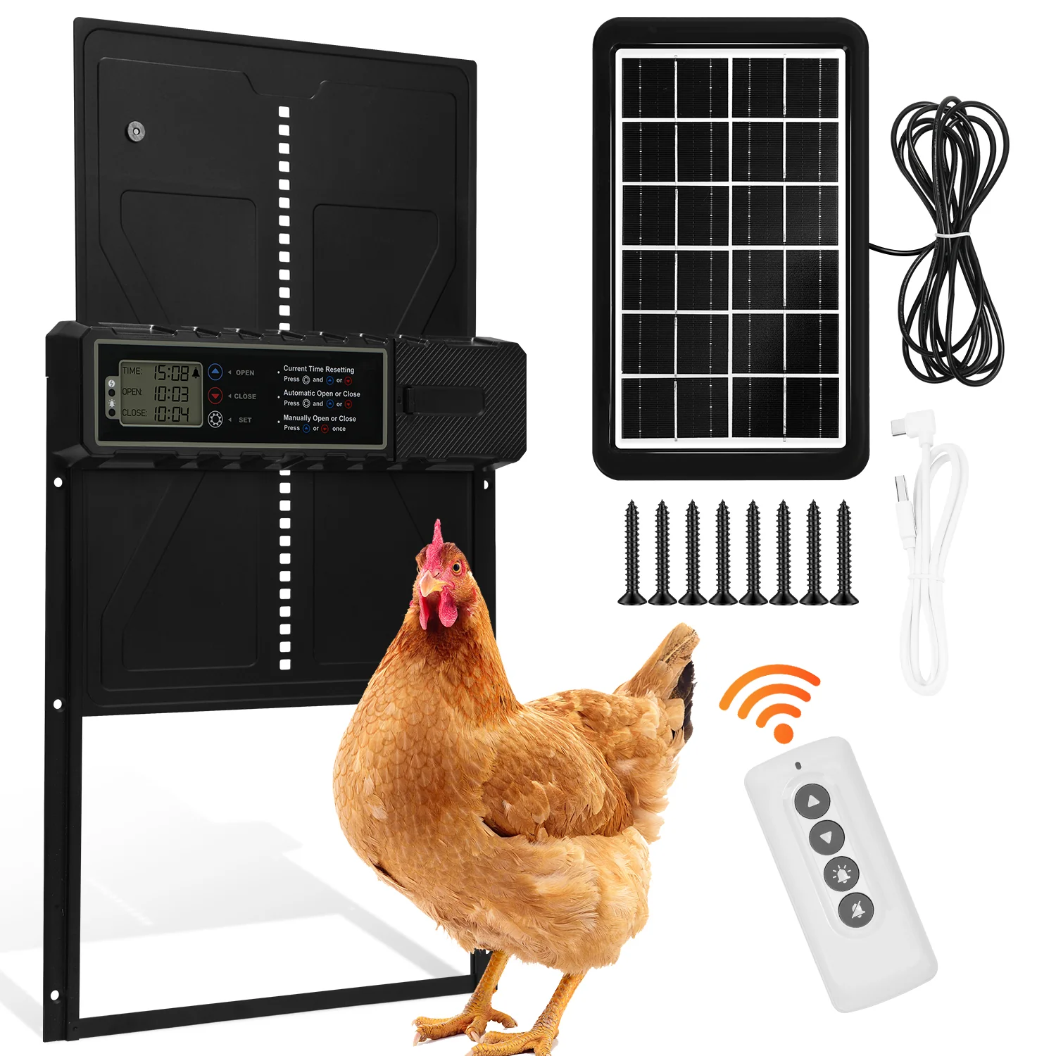 Elektrische Hühnerklappe Solar mit LED Display und Fernbedienung
