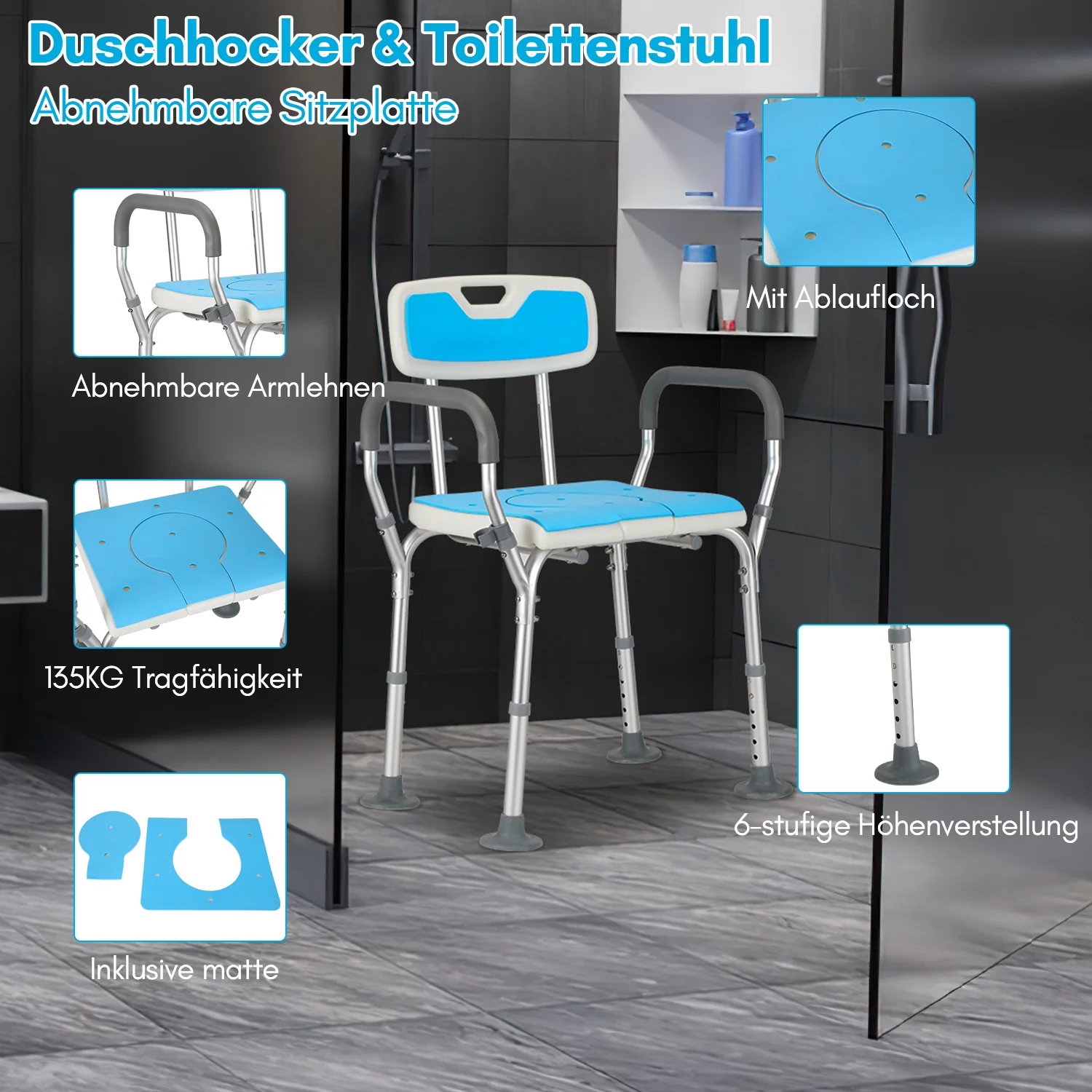 Duschhocker für senioren Duschstuhl mit Rückenlehne