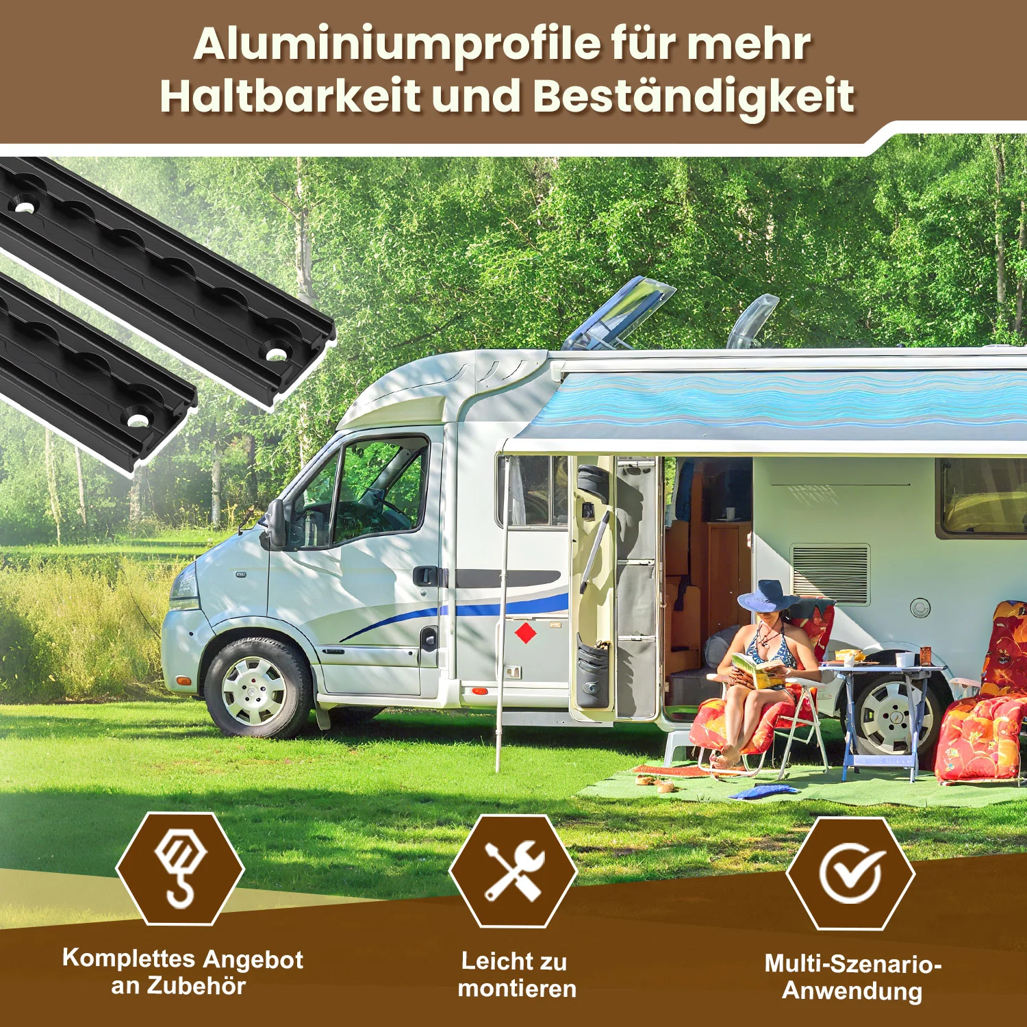 Airlineschiene 4x 1m Aluminium mit 8 Doppelhaken Schwarz