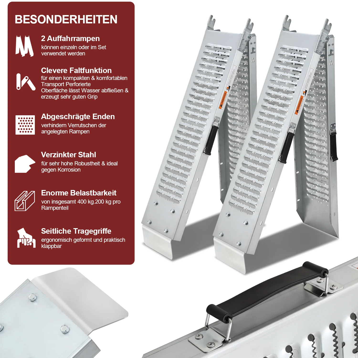 2X Auffahrrampen Laderampen Faltbare PKW Belastung 400 kg