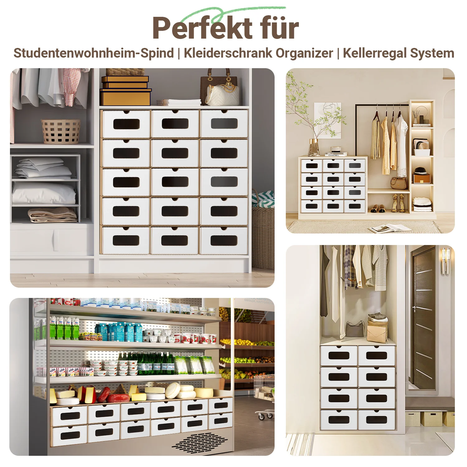 Aufbewahrungsboxen Pappe mit Sichtfenster & Schublade 10er Set