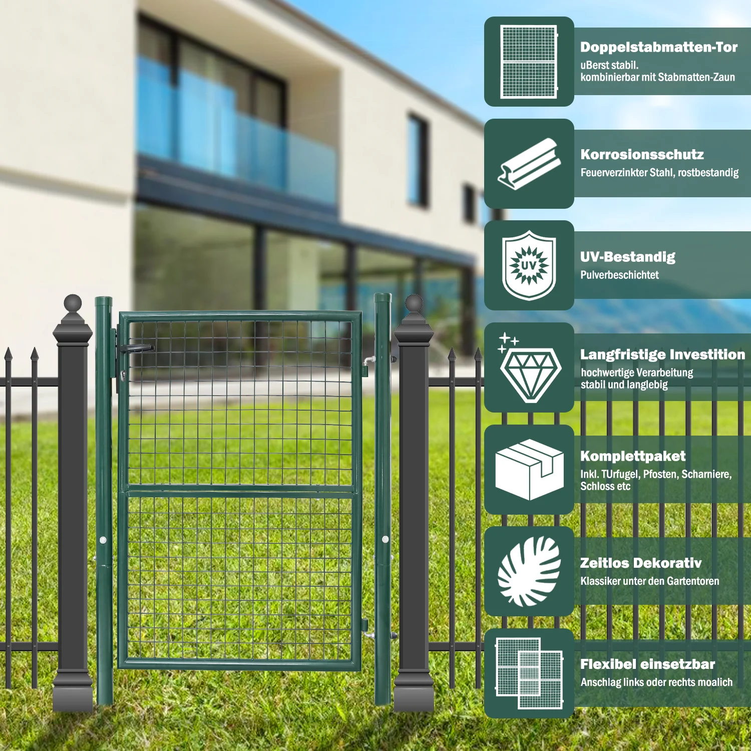 Gartentor Gartentür Grün Inkl. Schloss