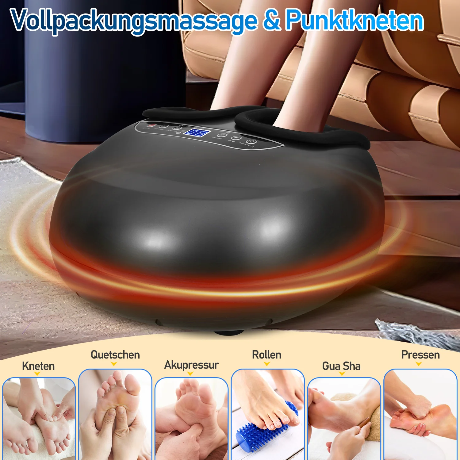 Fußmassagegerät mit Heizfunktion Knetmassage