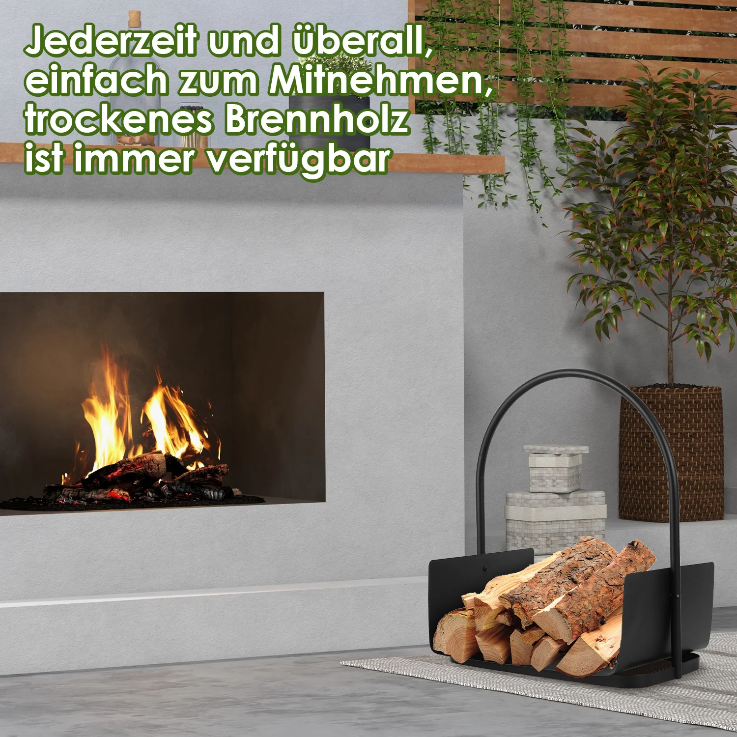 Feuerholzablage Kaminholzkorb mit Griff Tragbarer