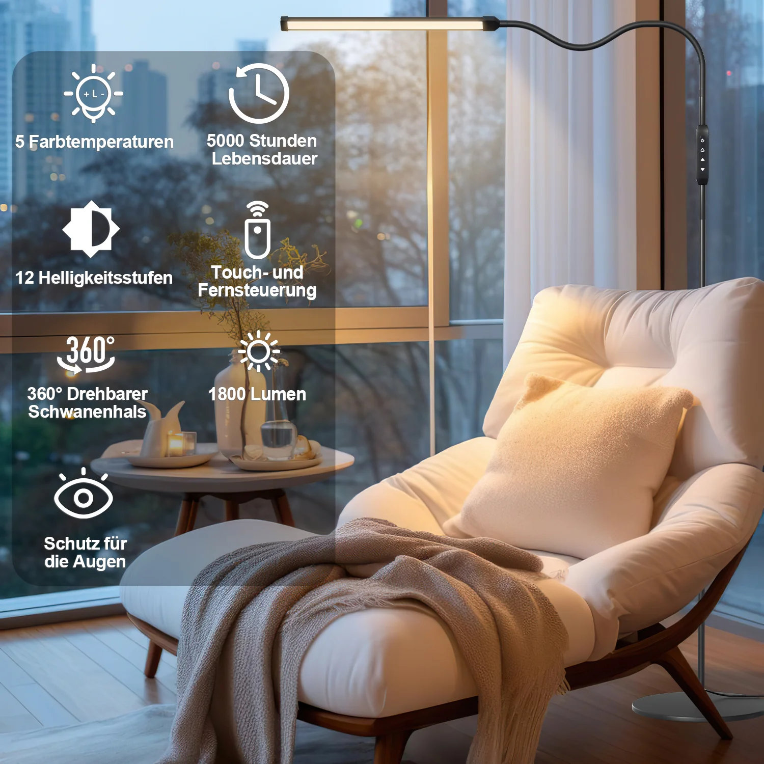 Dimmbar Stehlampe 9W mit Fernbedienung