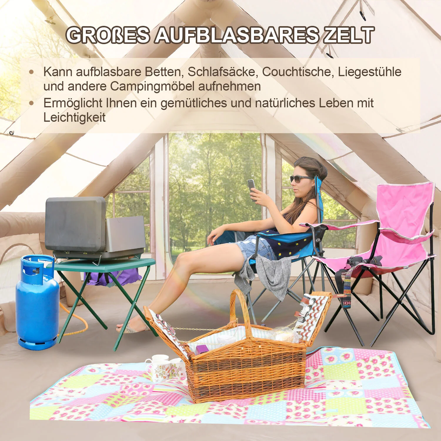 Aufblasbares Campingzelt mit Dachfenster 12㎡