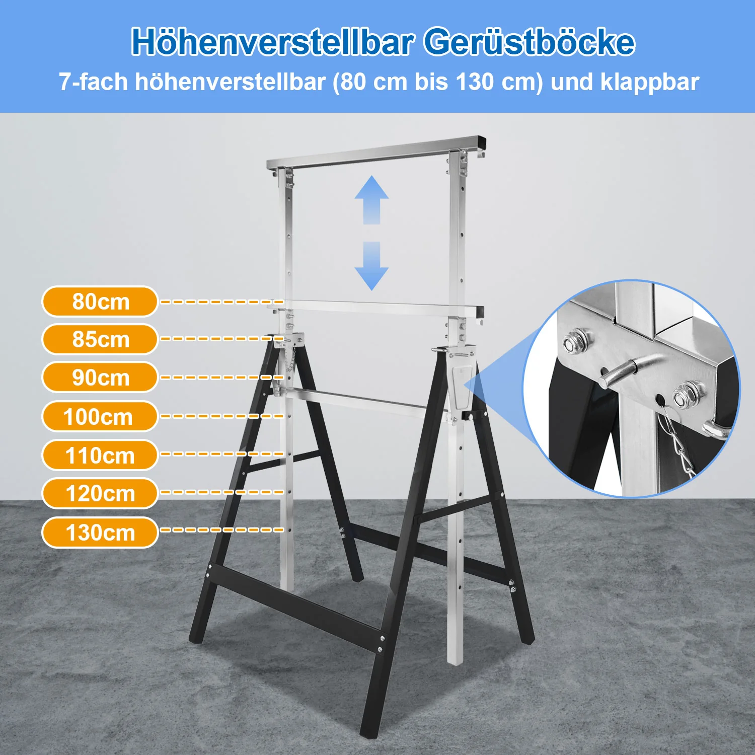 2x Gerüstbock Klappbock 7-fach höhenverstellbar Schwarz